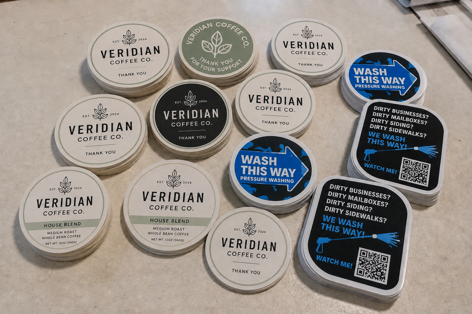 Custom die-cut printed stickers and decals produced by BAPS Signs & Wraps