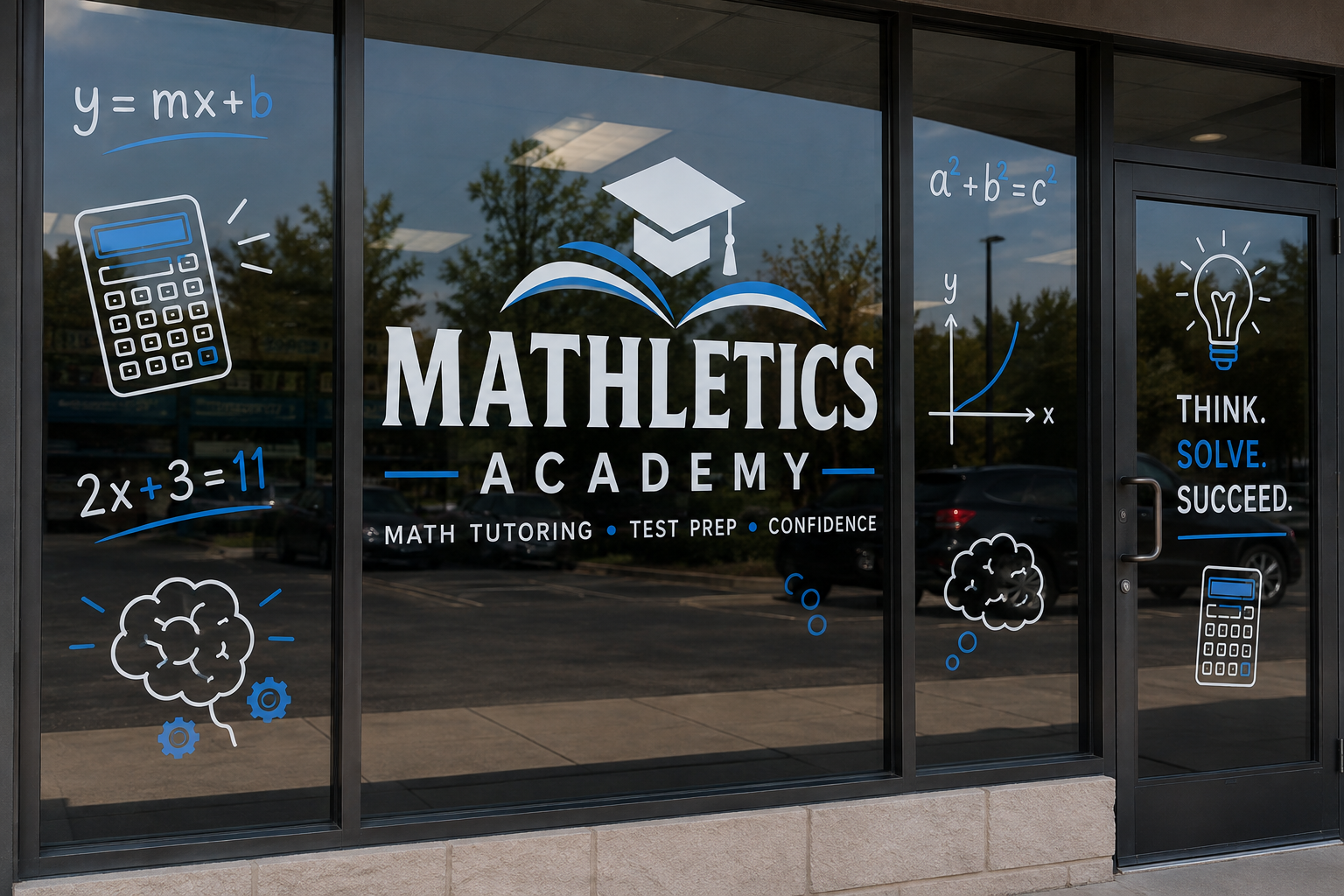Custom cut vinyl lettering and graphics on a storefront window