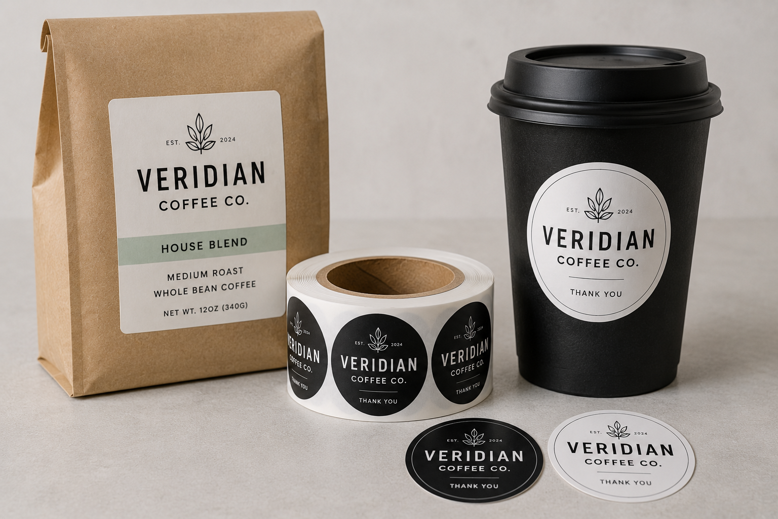 Custom printed product labels on coffee bags and cups by BAPS Signs & Wraps
